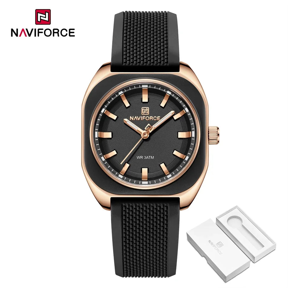 NAVIFORCE Fashion Quartz Watches For Women Comfort Silicone Band Ladies Daily Waterproof Casual Wristwatch Female Timepiece Gift