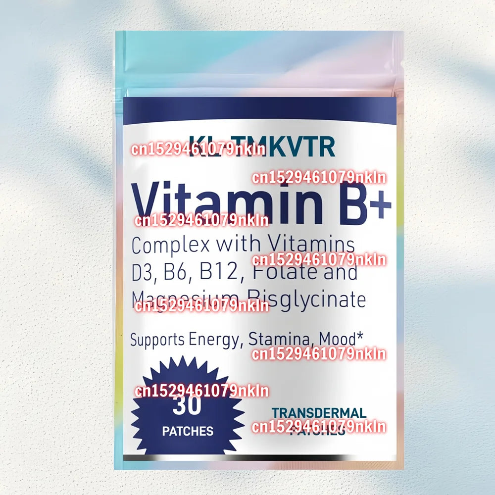 30 Parches Transdérmicos de Complejo Vitamínico B con Vitamina D3, B12 y B6 para Energía, Concentración, Estado de Ánimo y Salud Nerviosa
