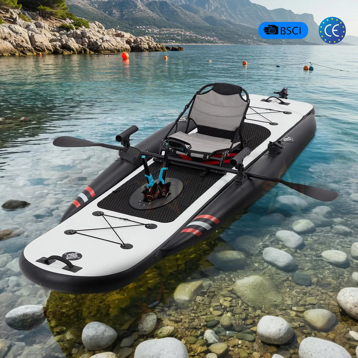 Kayak Inflable de Pedales en Oferta, Asiento Individual, Kayak de Pesca con Pedales, Canoa para Pescar Sentado, con Sistema de Propulsión a Pedales para Actividades al Aire Libre
