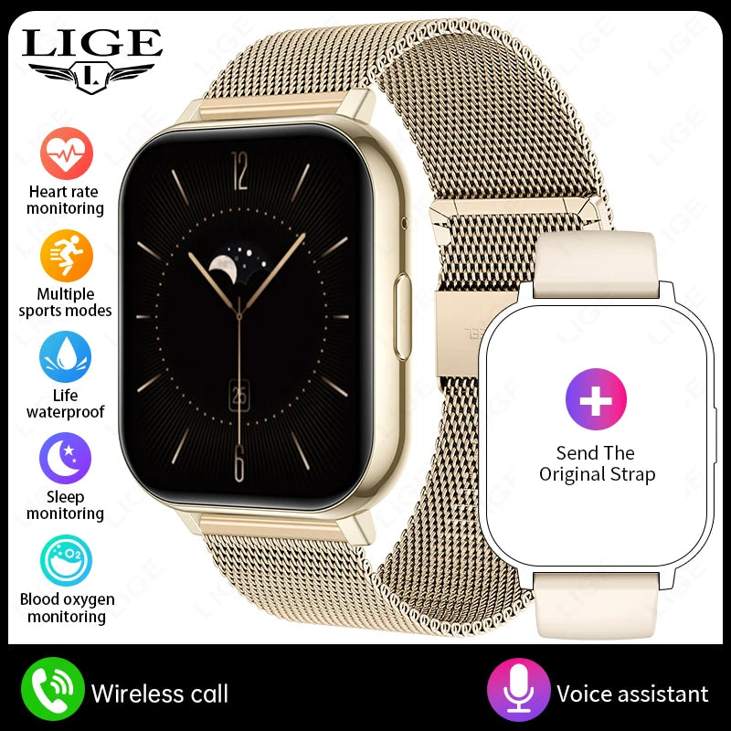 LIGE 2026 Nuevo reloj inteligente para mujer y hombre, reloj inteligente con llamadas Bluetooth, monitoreo de oxígeno en sangre y frecuencia cardíaca, regalo de vacaciones para mujer y hombre