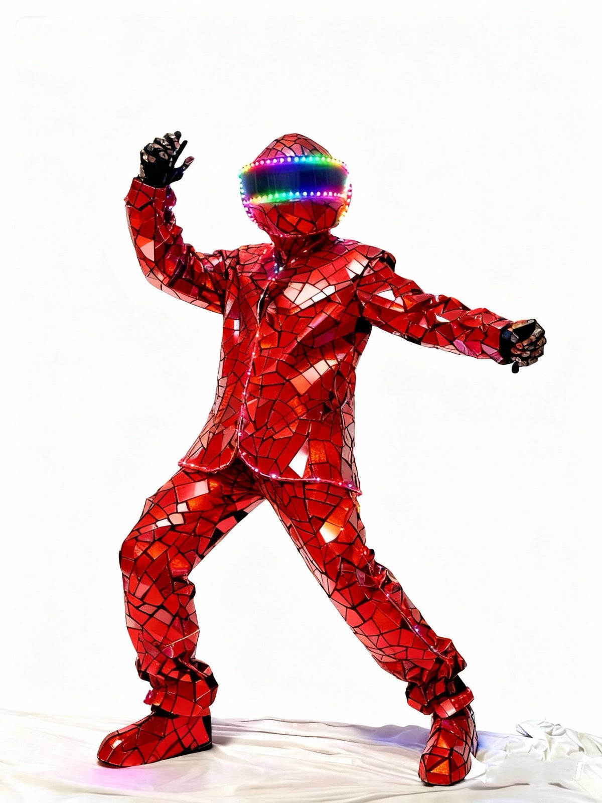 Traje de robot LED con lentejuelas brillantes a todo color, con luces LED, para hombre, para bailar en festivales y actuaciones.