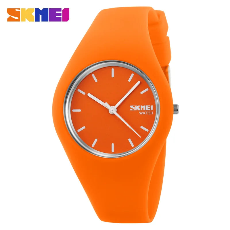 SKMEI Women Watches Man Silicone Strap 3Bar Waterproof Clock Quartz Wristwatches For Lady Fashion Casual Watch Female Gift 9068