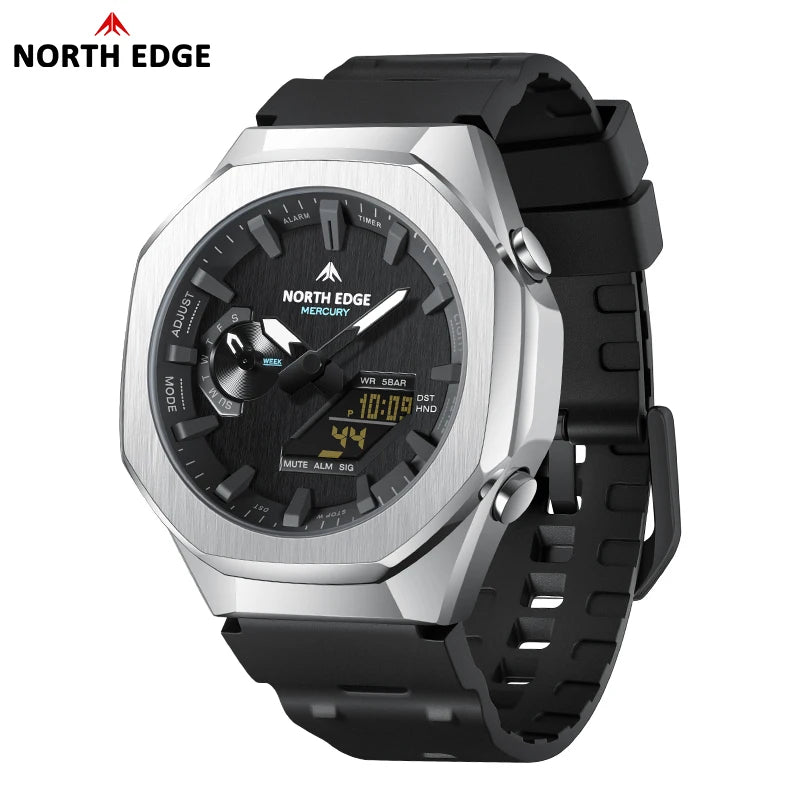 Reloj militar digital para hombre NORTH EDGE MERCURY, cronómetro, resistente al agua 50M, reloj deportivo con hora mundial
