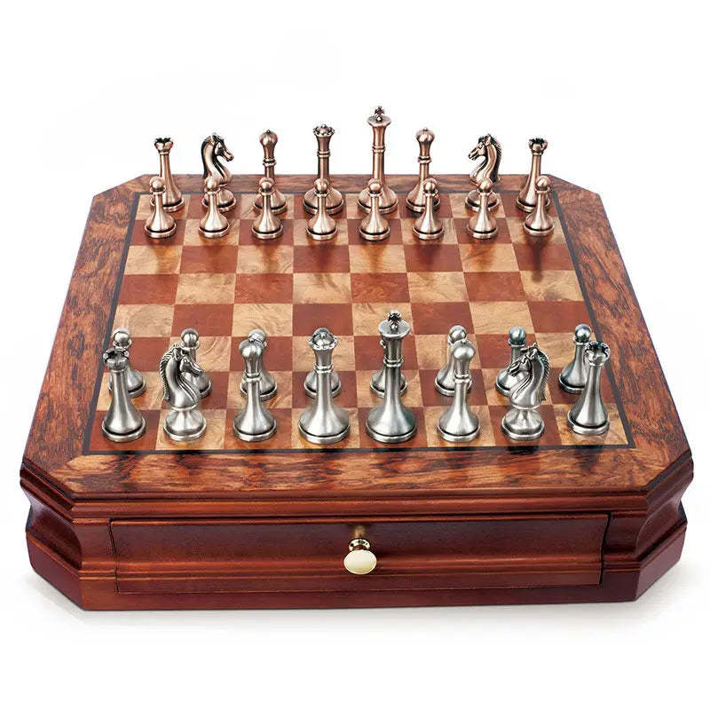 Juego de ajedrez internacional de alta gama de 30,5 cm/12 pulgadas con piezas de metal, incluye 2 reinas adicionales. Varios regalos para festividades.