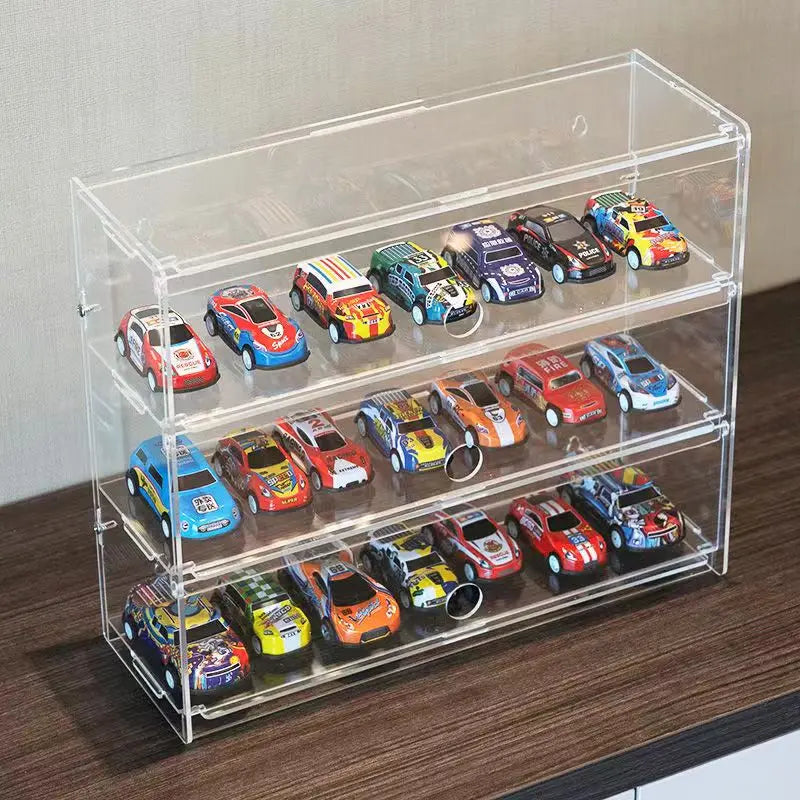 Vitrina de acrílico para modelos de coche, transparente, a prueba de polvo, para Hot Wheels, caja de almacenamiento multicapa, para modelos de coches de carreras a escala 1/64