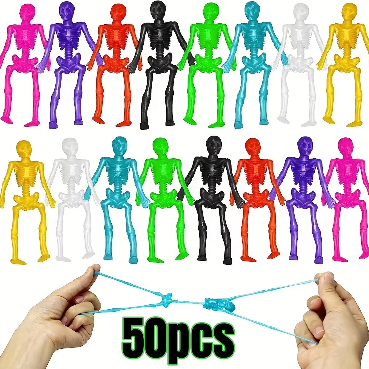 10/50 Uds. Juguetes pegajosos de esqueleto elástico colores surtidos cráneo elástico juego de juguetes blandos para recuerdo de fiesta feliz Halloween pequeño regalo