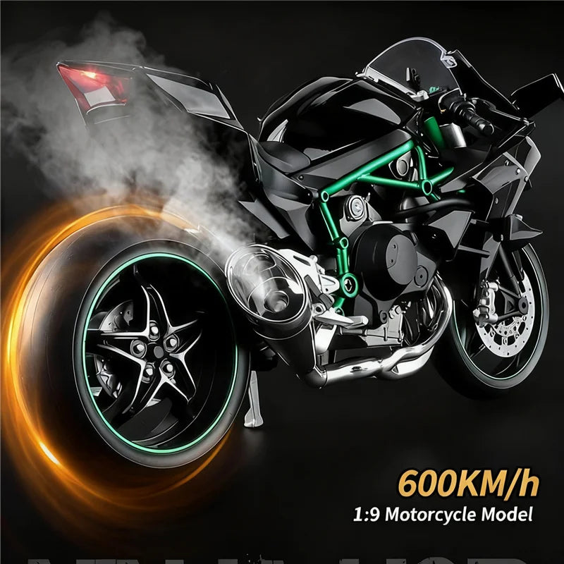 Key Control 1:9 H2 H2R Aleación Carreras Motocicleta Modelo Diecast Juguete Pista Deportes Motocicleta Modelo Sonido Luz Con Spray Regalo para Niños