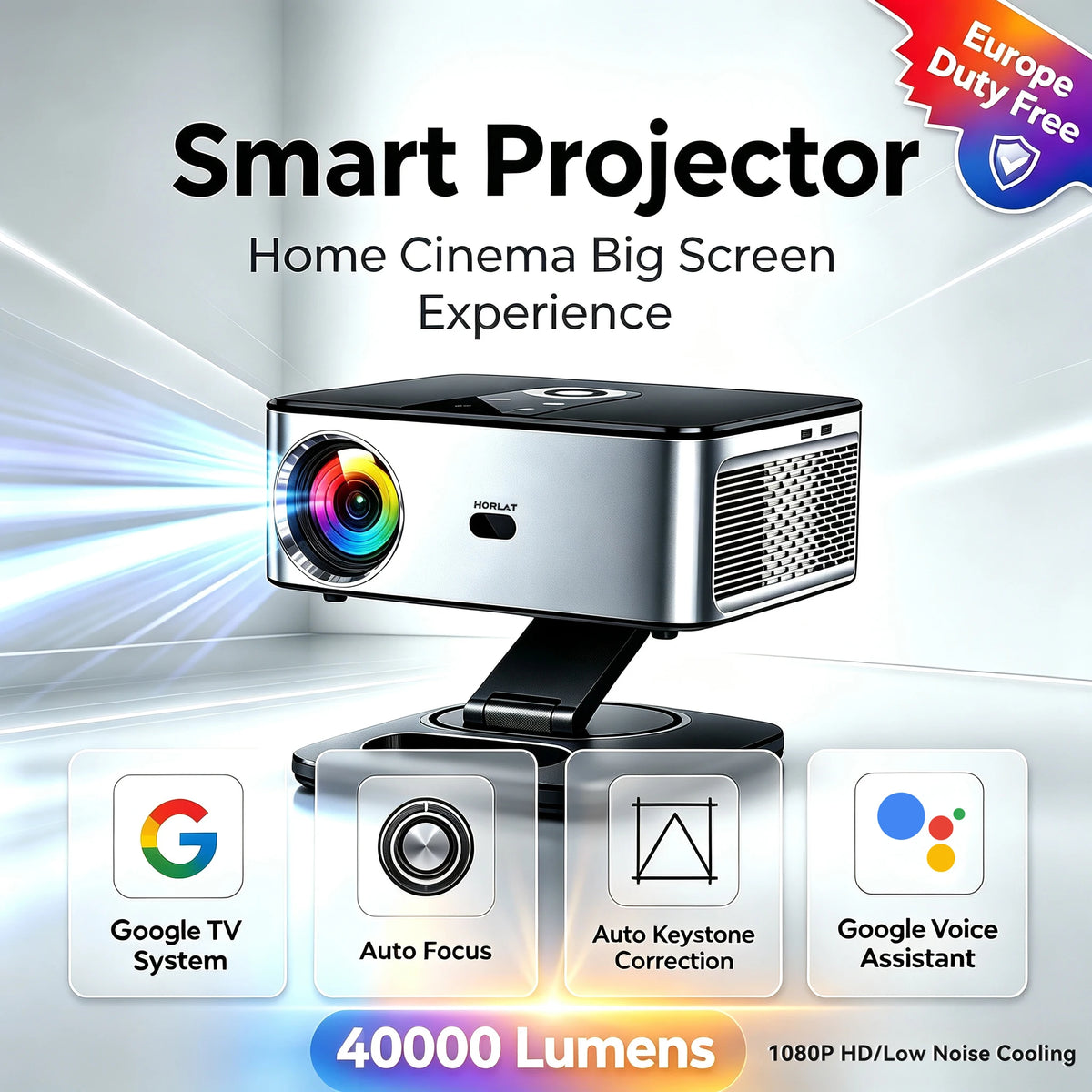 Proyector LED HORLAT T03MAX 40000 Lúmenes 4K Android Full HD 1080P Video 8K Home Theater Auto Keystone 5G WiFi Portátil