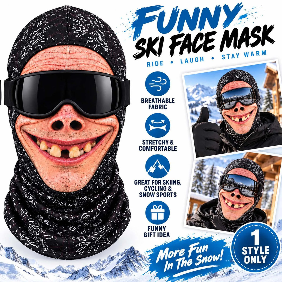 Máscara de Esquí Divertida 2027, Pasamontañas con Estampado 3D para Hombre, Cubre Rostro de Invierno