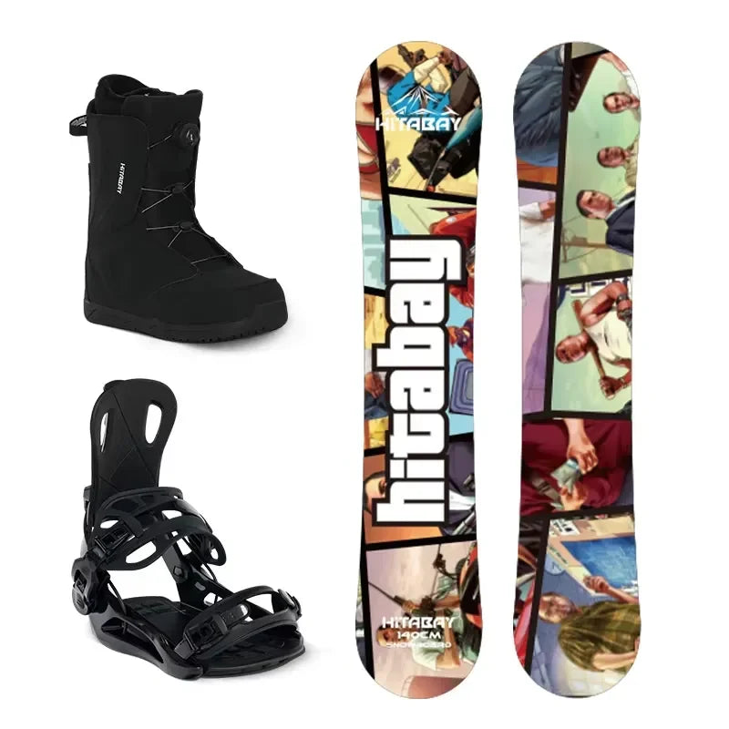 Tabla de Snowboard de Madera Plana para Adultos, Equipo de Esquí All Mountain para Deportes de Invierno con Fijaciones de Rápida Instalación