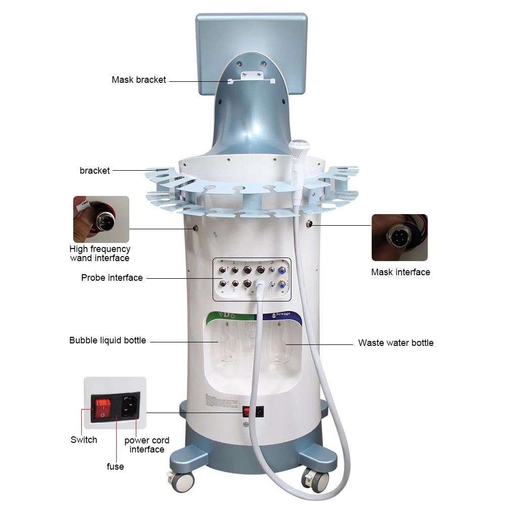 AOKO Nueva Máquina de Belleza 12 en 1 para Hidrodermoabrasión, Peeling Acuático, Ultrasonido Facial, Inyección de Oxígeno, Rejuvenecimiento de la Piel y Blanqueamiento