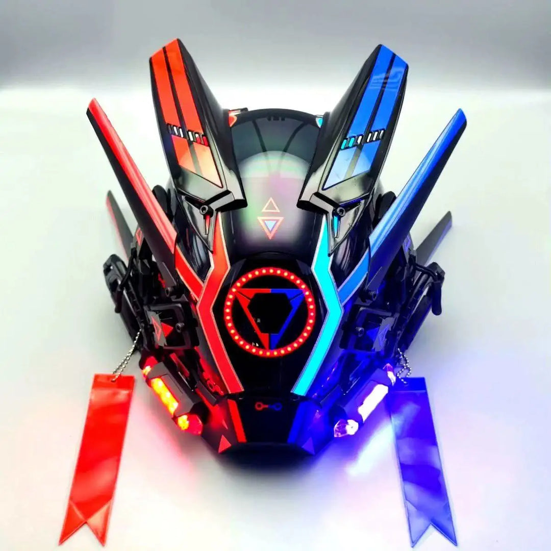 Máscara facial completa negra Cyberpunk, disfraz de cosplay de Halloween, casco técnico futurista, luz LED, caballero punk