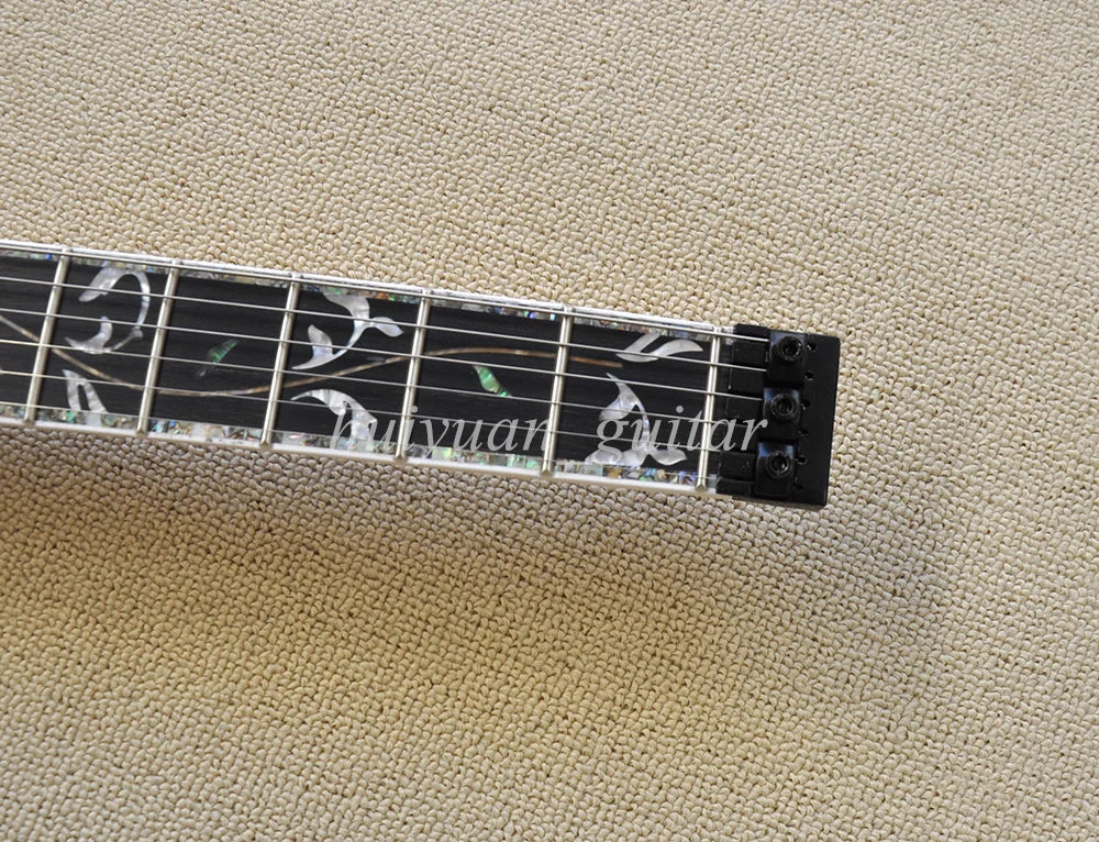 Guitarra Eléctrica Flyoung de 6 Cuerdas, Roja, sin Cabezal, con Incrustaciones de Abulón, Diapasón de Palisandro, 24 Trastes