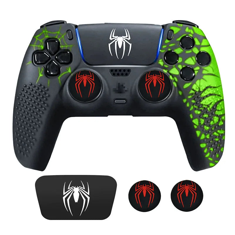 Spider Theme Soft Silicone Protective Case For PS5 Game Controller Cover Skin Gamepad Touchpad Stickers Thumb Stick Grip Cap Kit
