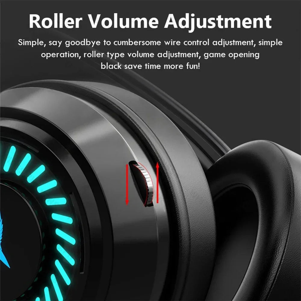 Auricular gaming negro con ajuste de volumen en la copa y luz LED