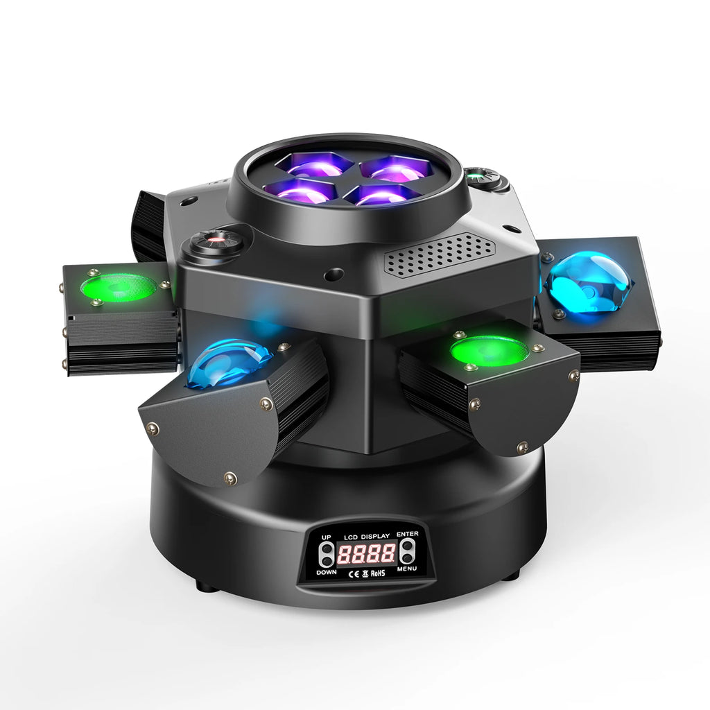 Yiflamefly 150W Moving Head DJ Lights 6 brazos Luces para fiestas RGBW 4 en 1 Luces de escenario LED DMX512 para bodas, fiestas, discotecas y KTV