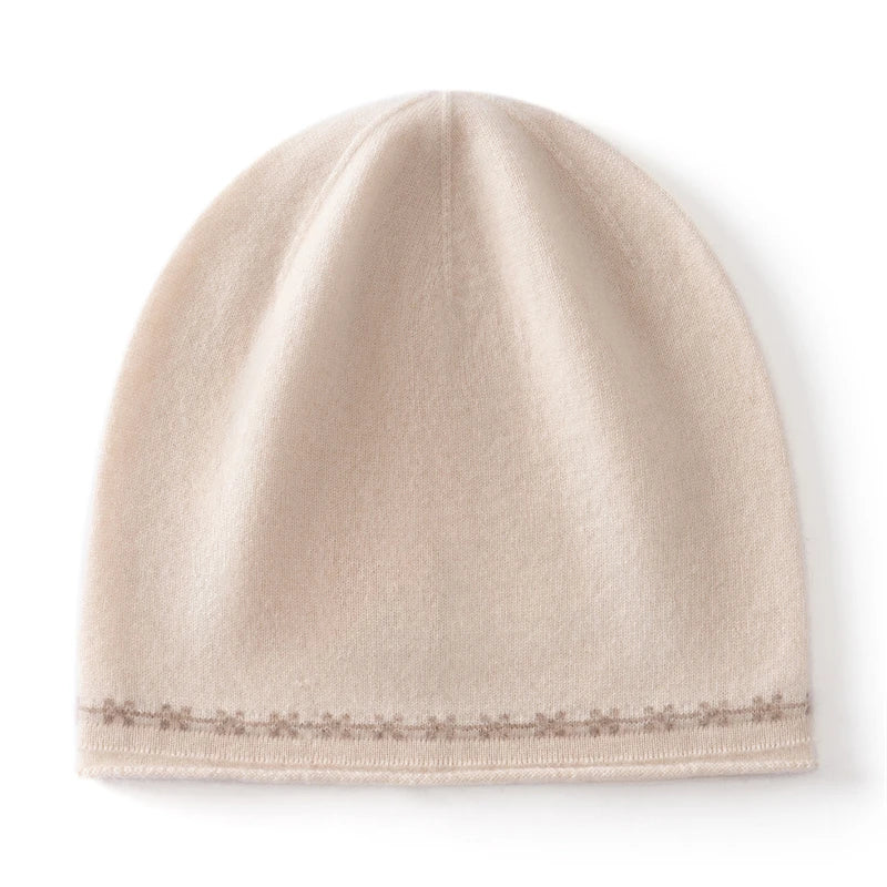 Gorro de Invierno de Punto 100% Cachemir con Borde Enrollado y Diseño Jacquard, Nuevo Modelo 2026