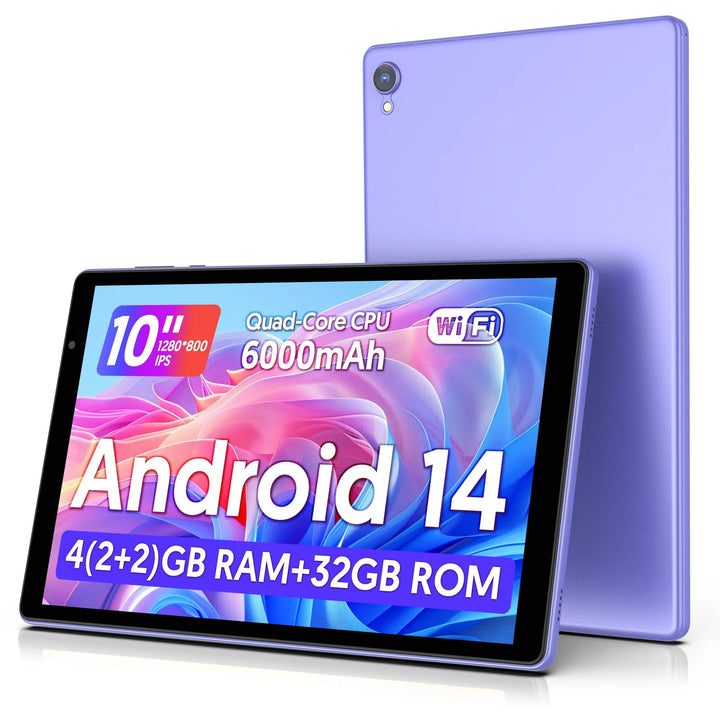 Último tableta Android 14, tableta de 10 pulgadas, procesador de cuatro núcleos, WiFi 5G, 4 GB de ROM + 32 GB de RAM, resolución de 1280*800, batería de 6000 mAh