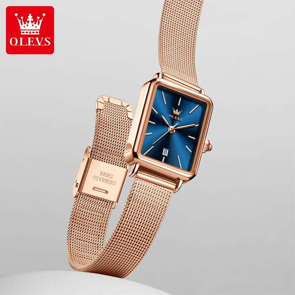 Reloj de mujer OLEVS ultradelgado de 8 mm con caja de regalo, reloj de cuarzo de lujo, elegante y moderno, con correa de malla de acero en oro rosa, modelo 3692