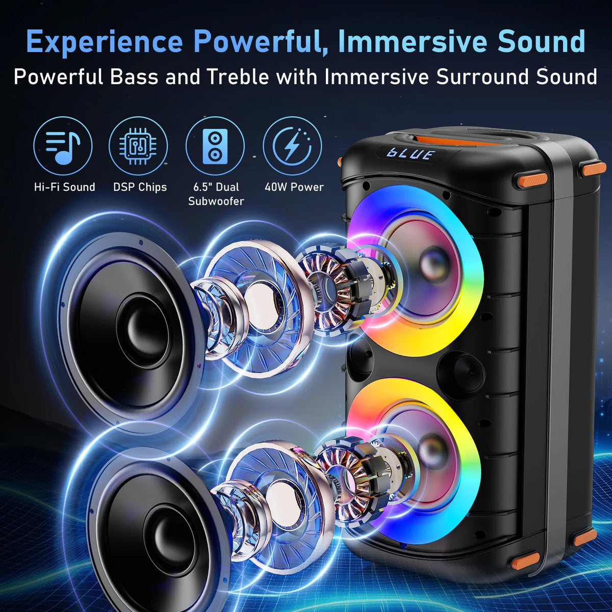 Altavoz Bluetooth inalámbrico JYX T27, máquina de karaoke con 2 micrófonos, altavoz de karaoke para fiestas en casa con luz LED/batería de 6000 mAh