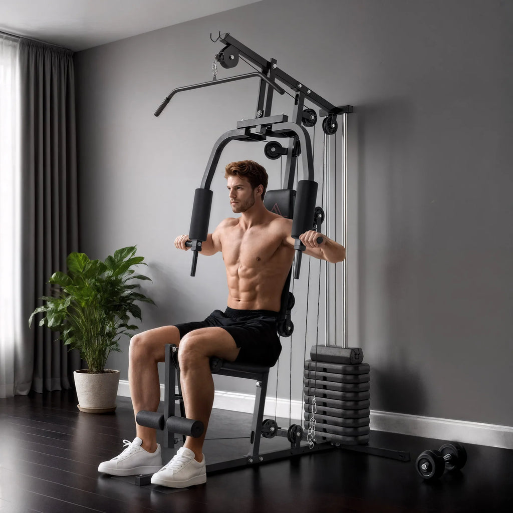 HOMCOM Multiestación Musculación con Curl para Piernas Peso de 45 kg Negro