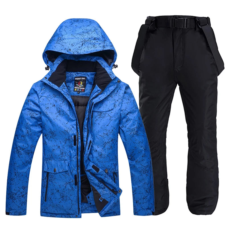 -30 Conjuntos de trajes de nieve blancos para hombres o mujeres Ropa de invierno al aire libre Ropa de snowboard Disfraces impermeables Chaqueta de esquí + Baberos de pantalón de nieve