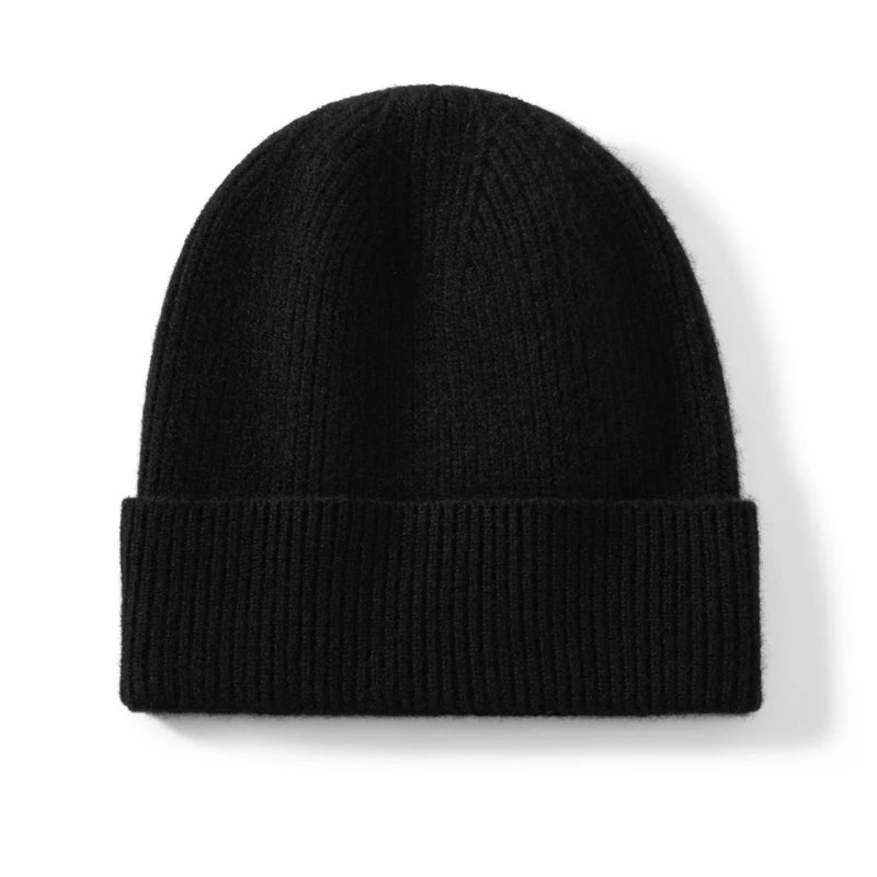 Gorros de Cachemira de primera calidad de 100%, gorros gruesos de punto para hombres y mujeres, gorro de otoño e invierno, gorro de pelo de pescador acanalado fino suave