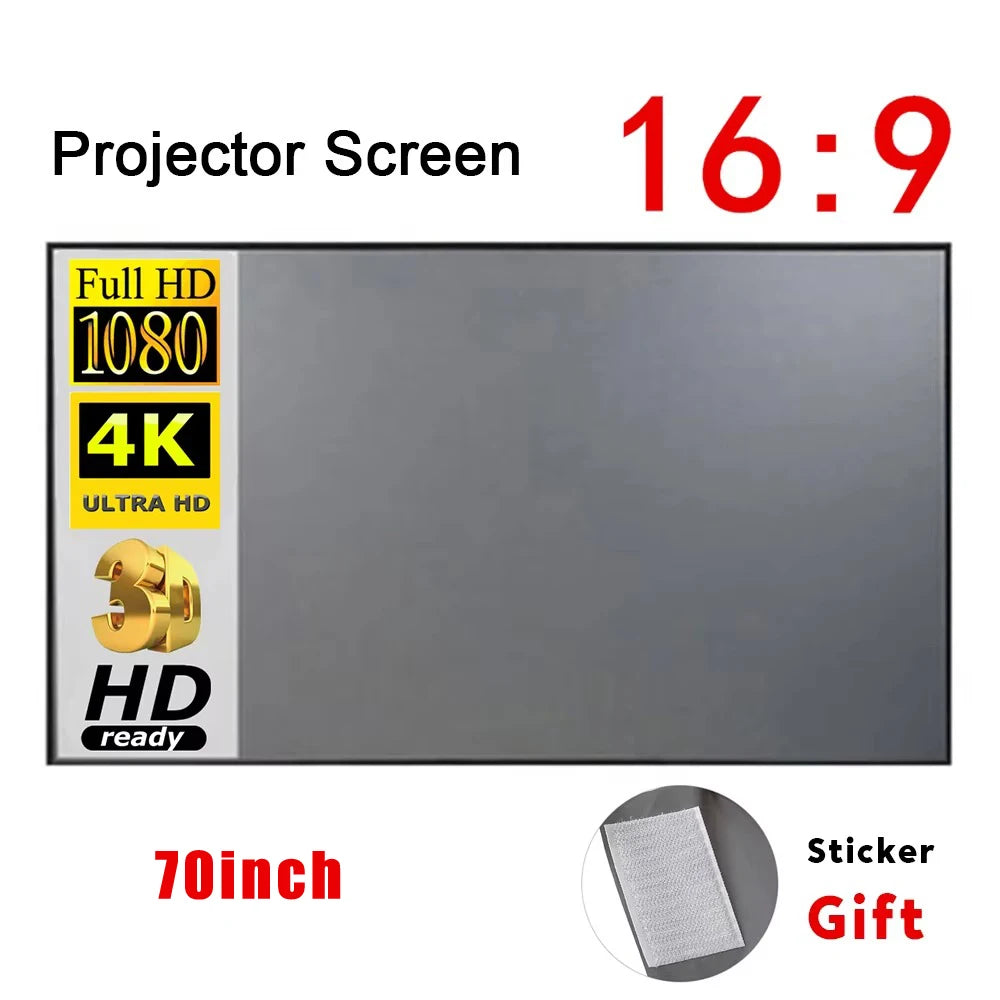 Pantalla de proyector 16:9 gris, 70 pulgadas, superficie rectangular