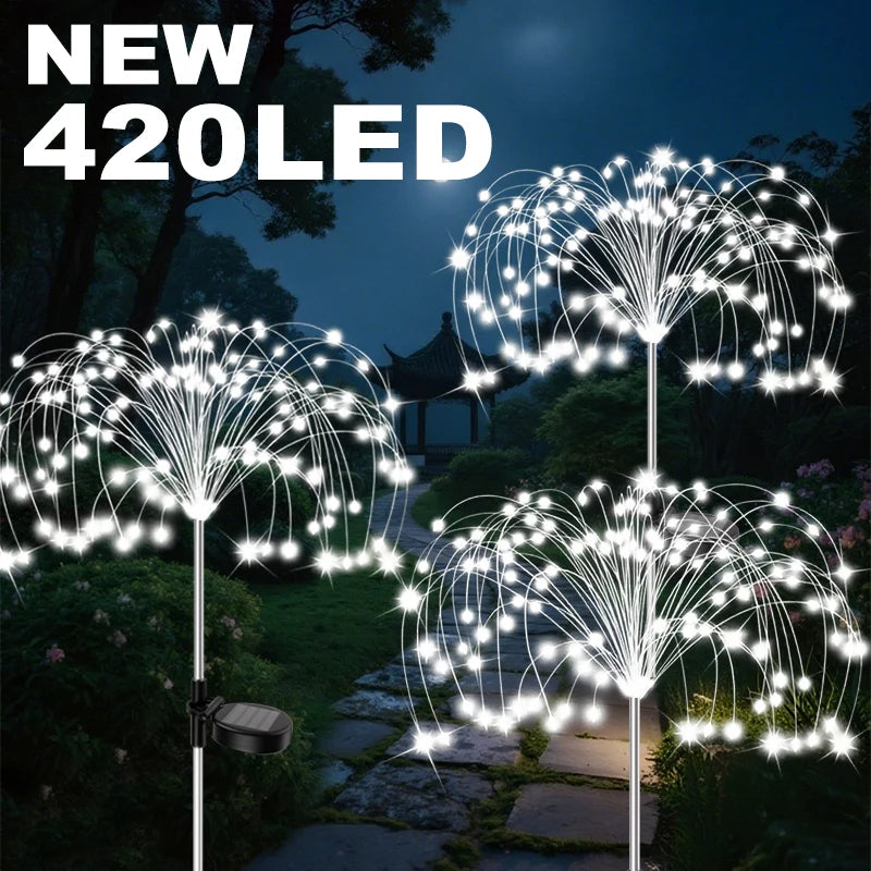 Luces solares de fuegos artificiales de 420LED, luces impermeables para decoración de jardín, luces de hadas de diente de león para Patio exterior, camino, césped y Patio