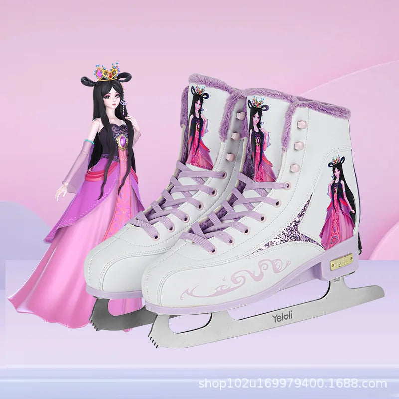 Patines de hielo ajustables para niños, con forro de felpa cálido, suela antideslizante, cuchilla de acero inoxidable y diseño estable, ideales para niños y principiantes.
