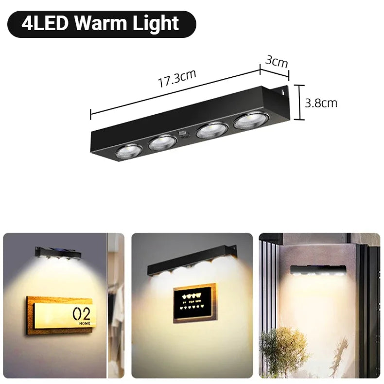 4/8LED Solar Outdoor Waterproof Wall Light with Lens Super Bright Garden Decoration Solar Signboard Lights Doorplate Lamp