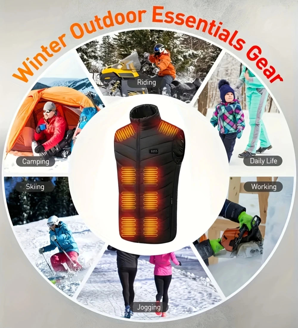 Chaleco calefactable de 28/9 áreas para hombre, chaqueta calefactable de invierno para mujer, calentador USB eléctrico, chaqueta de Camping, chaleco térmico para hombre, abrigo calentador corporal 6XL
