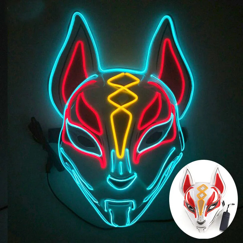 Máscara de Zorro Luminosa de Neón para Hombres, Máscaras de Disfraz Luminosas para Halloween, Brilla en la Oscuridad, Disfraz de Cosplay, Decoración para Fiestas de Disfraces
