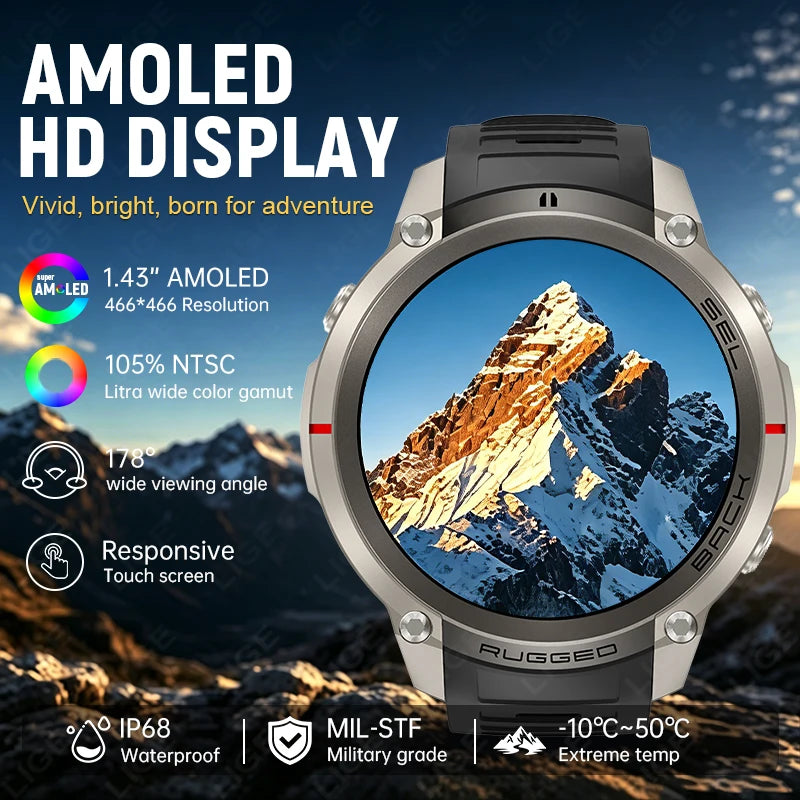 2026 GPS Smart Watch Men 5ATM Waterproof 170+ Sports Offline Map Compass Altimeter AMOLED Bluetooth Call Outdoor Smartwatch Man