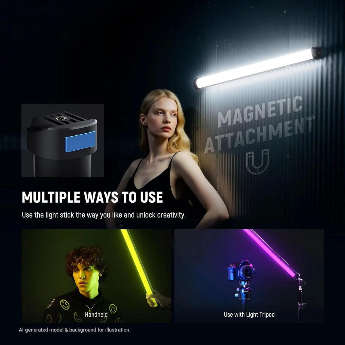 NEEWER Basics - Barra de Luz RGB Magnética de 21 Pulgadas, CRI95, Regulable, 14 W, Barra de Iluminación LED de Mano para Video con 51 Modos RGB
