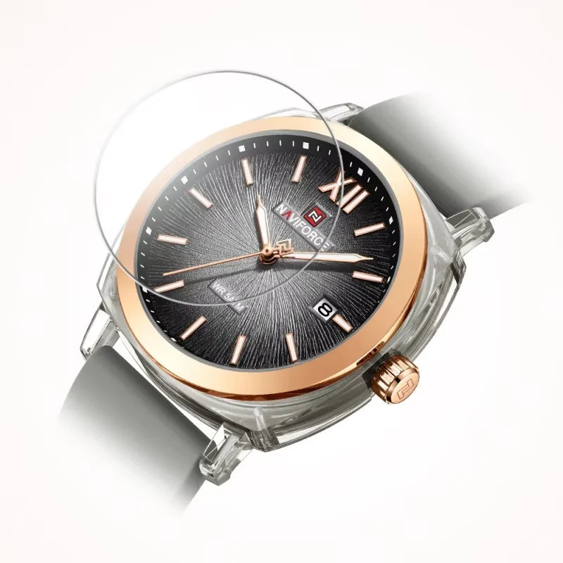 Reloj de cuarzo sencillo para mujer NAVIFORCE, reloj de pulsera informal para dama, con calendario, manecillas luminosas, correa de silicona y resistente al agua 5ATM