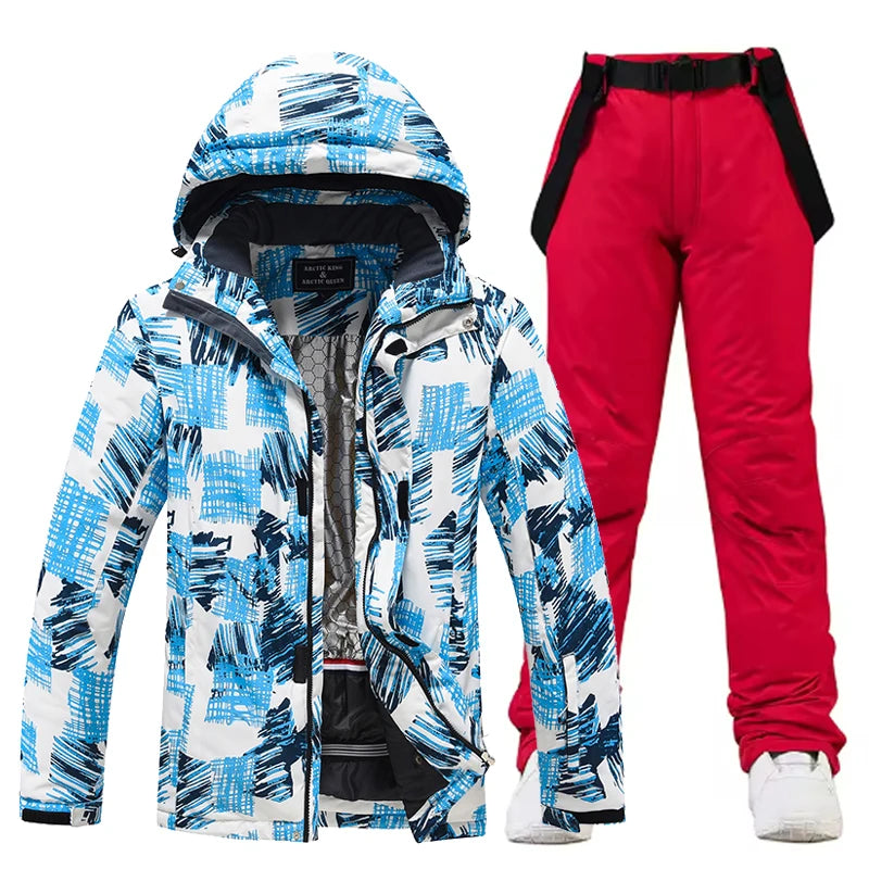-30, Conjuntos de trajes de nieve para hombre, traje de snowboard, ropa de esquí, chaqueta de esquí y pantalón con pechera, traje de snowboard, invierno al aire libre