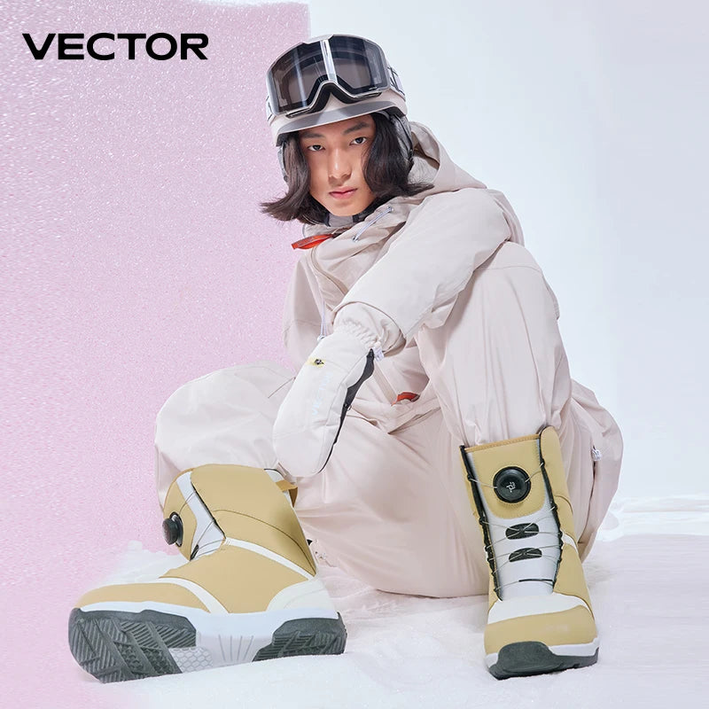 VECTOR Zapatos de Esquí Profesionales para Hombre y Mujer, Botas de Snowboard Cálidas e Impermeables, Botas de Nieve Transpirables de Cuero Antideslizantes