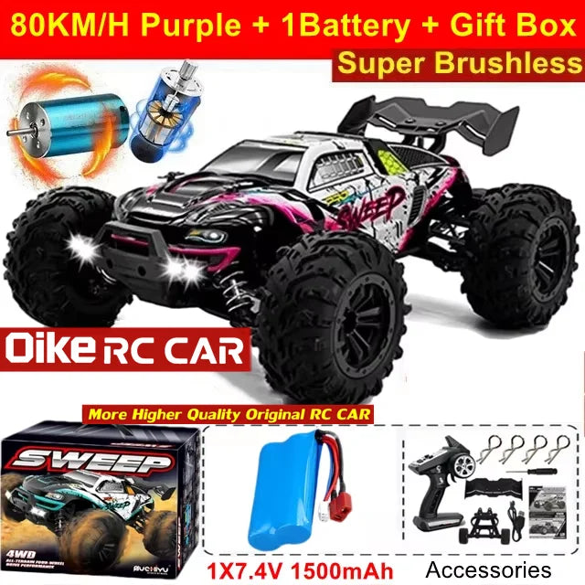 Coche teledirigido Oike 4WD 1:16 80 km/h super sin escobillas 50 km/h con escobillas, 4x4 todoterreno, camión de carreras de alta velocidad, buggy de juguete