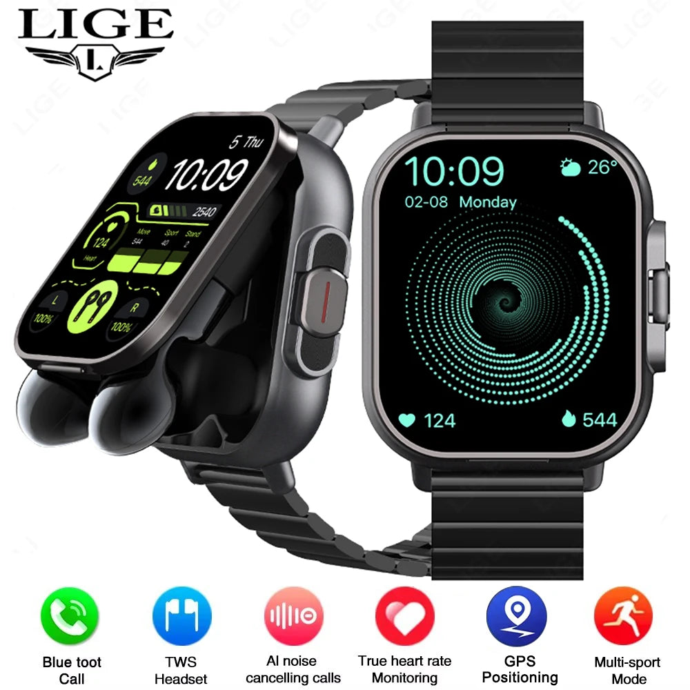Reloj inteligente 2 en 1 TWS con auriculares, reloj deportivo, auricular Bluetooth, reloj con función de llamadas, monitor de salud, NFC, reloj inteligente para hombre y mujer con auriculares