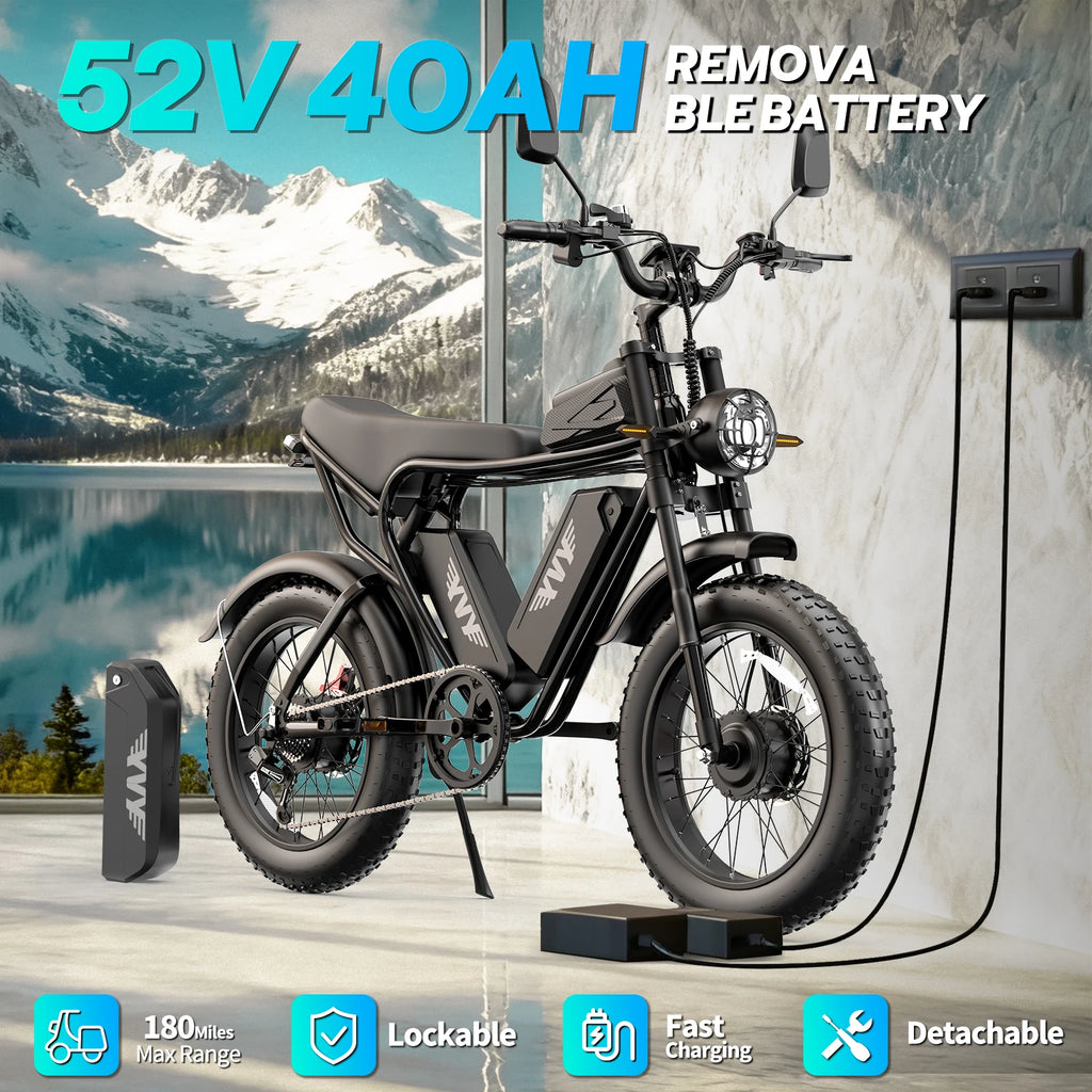 YVY/RAYZEPH C20MAX Ebike EU Stock 2000W 20*4" Inch Fat Tire Electric Bike 52V 40Ah Removable Battery 7-Speed Gears Dual Hydraulic Braking Adu