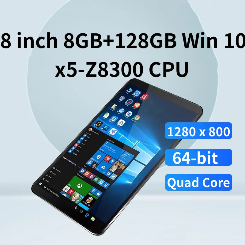 Tableta PC con Windows 10, pantalla de 8 pulgadas, modelo T10 AR3, procesador Z8350, 8 GB de RAM, 128 GB de ROM, batería integrada de 4000 mAh, doble cámara, procesador de cuatro núcleos, conexión Wi-Fi.