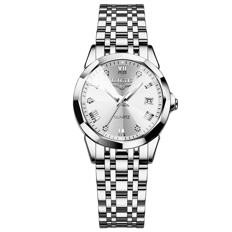 Reloj de moda para mujer LIGE, impermeable, luminoso, con calendario de día y semana, regalo para mujer, reloj de cuarzo de acero inoxidable de alta calidad