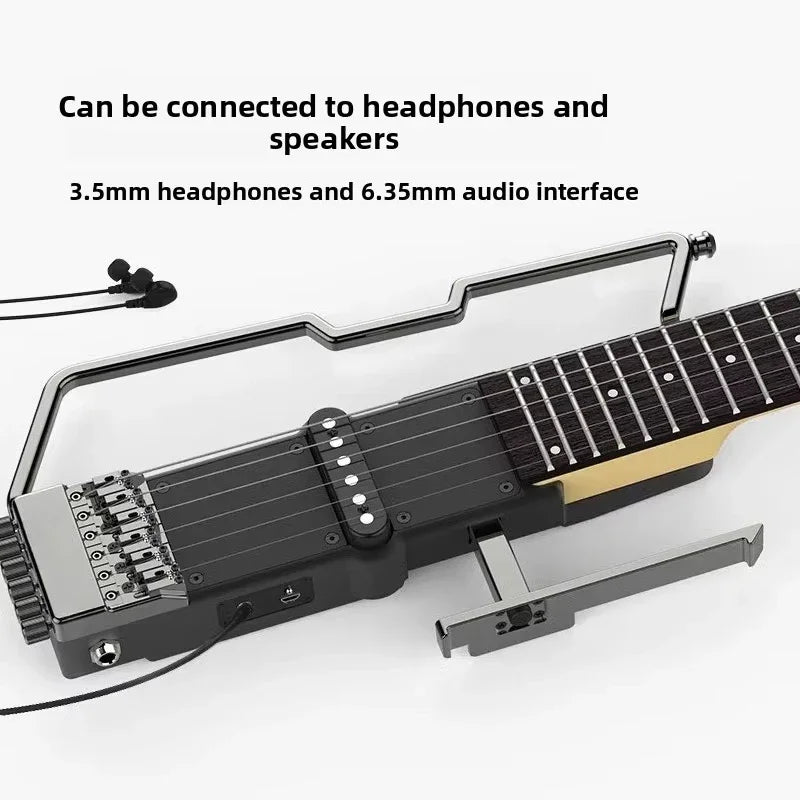 Guitarra Eléctrica Portátil Plegable sin Cabezal de 6 Cuerdas con Pastillas Activas, Silenciosa, para Principiantes, Nivel de Entrada, Profesional