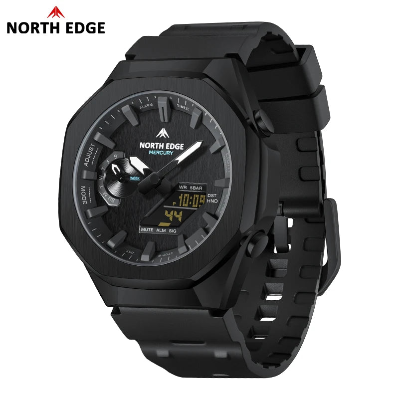 Reloj militar digital para hombre NORTH EDGE MERCURY, cronómetro, resistente al agua 50M, reloj deportivo con hora mundial