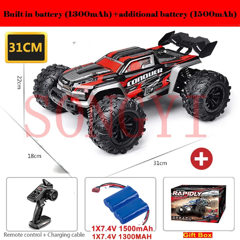 Coches RC de 50 u 80 km/h, escala 1/16, todoterreno, derrape, 4WD con LED, control remoto 2.4G, camión monstruo impermeable, regalo de juguete para adultos y niños