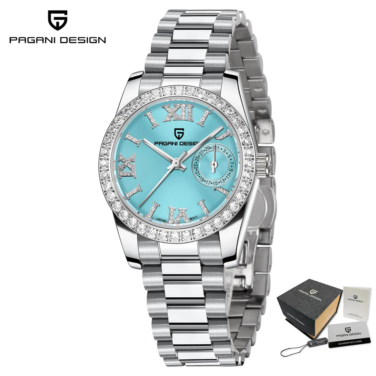 2024 Reloj de cuarzo elegante para mujer PAGANI DESIGN, 32 mm, con diamantes, cristal de zafiro, acero inoxidable, pequeño y exquisito