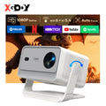 Proyector XGODY blanco con lente azul frontal y soporte abatible