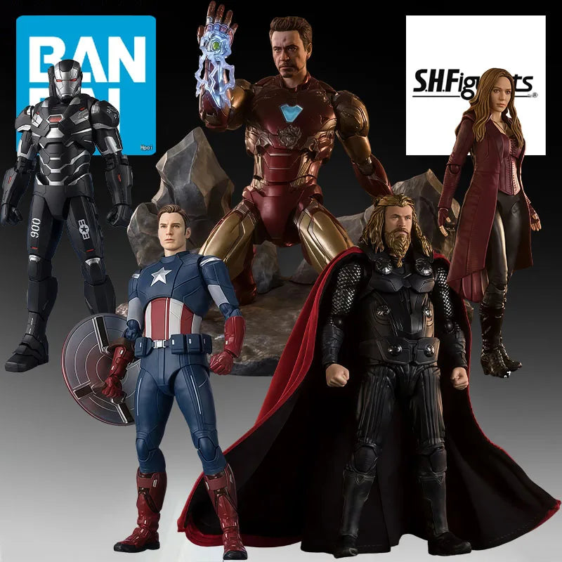 BANDAI Capitán América, Iron Man Mark 85, Thor, War Machine MK.6, Scarlet Witch, Thanos, figuras de acción de anime, juguetes para niños