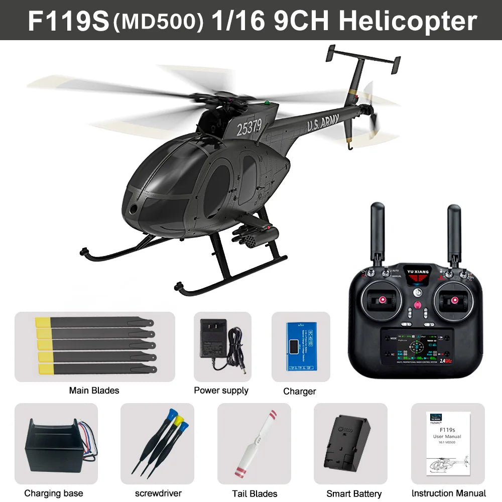 Helicóptero RC YUXIANG 1/16 F119S(MD500) 9CH GPS